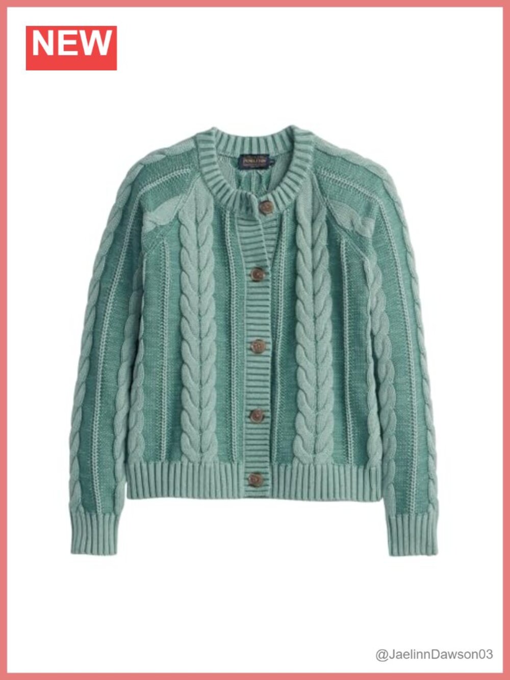 Cotton Cable Cardigan Button Front Long Sleeve Crew Neck Women